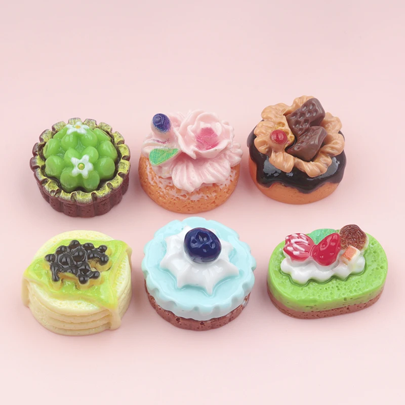 10/100Pcs Resin Fruit Cake Fake Food Miniatures Dessert DIY Dollhouse Figurine Flatback Decor Ornaments Hair Decor Accesories