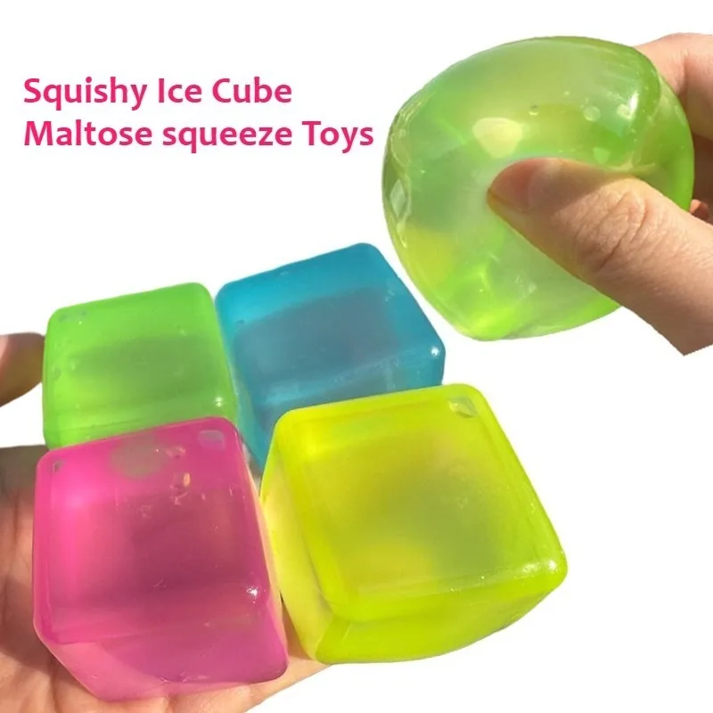 スクイーズアイスキューブ麦芽糖フィジェットおもちゃソフト餅抗ストレススクイーズおもちゃ透明正方形減圧ギフト子供大人向け