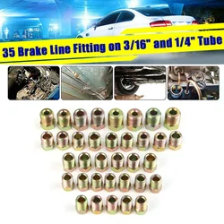 35Pcs Brake Line Fitting Nuts Kit Iron Plating Zinc Tube Nuts For Inverted Flares On 3/16 & 1/4 Tube Car Tubing Brake Joint Nut