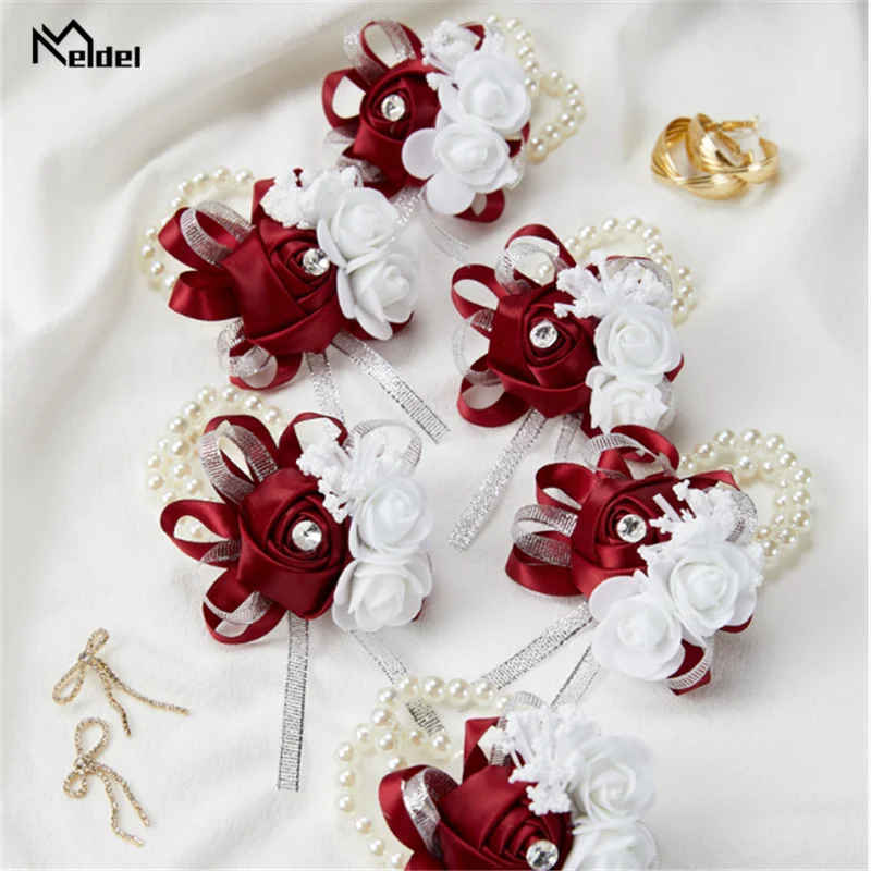 Zestaw 6 królewskich niebieskich różowych gorsetów na nadgarstek Kwiaty na wesele Prom Bridal Bridesmaid Girl Mother Women Rose Bracelet Hand Flowers