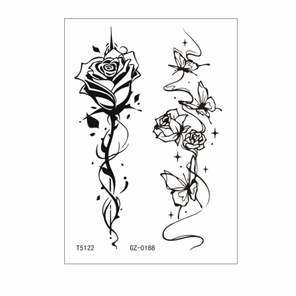 

Waterproof Black Tattoo Stickers Elegant Ethnic Style Flower Tattoo Stickers Long-lasting Body Art Tattoo Women Men
