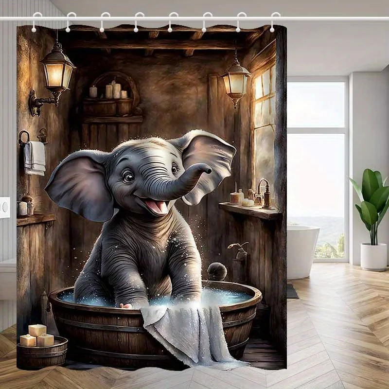 

Cute Baby Elephant Shower Curtain, Funny Bath Time Animal Print, Waterproof Polyester Bathroom Curtain with Hooks
