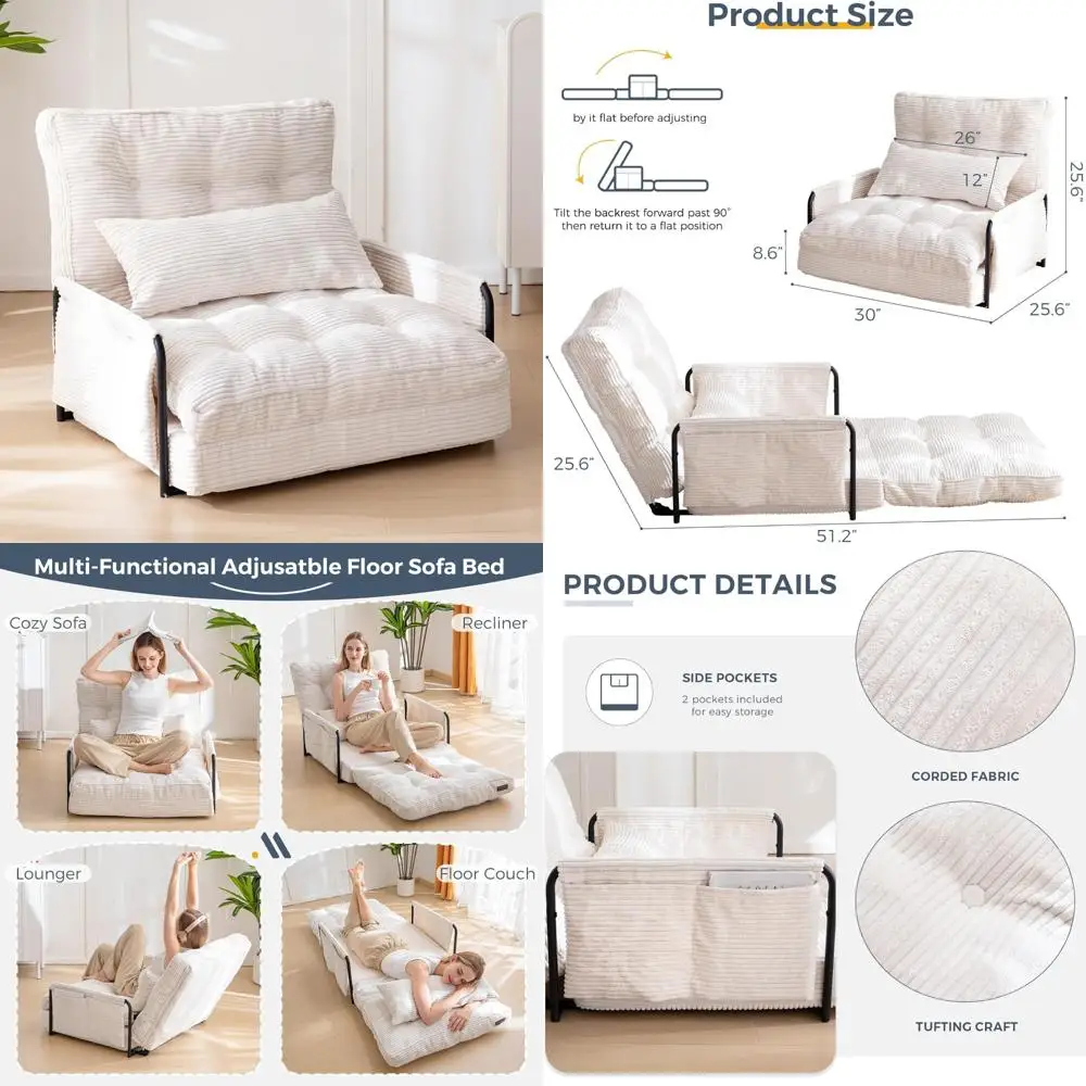 

Multi-Functional Foldable Bean Bag Sofa Bed with Adjustable Positions and Pillows