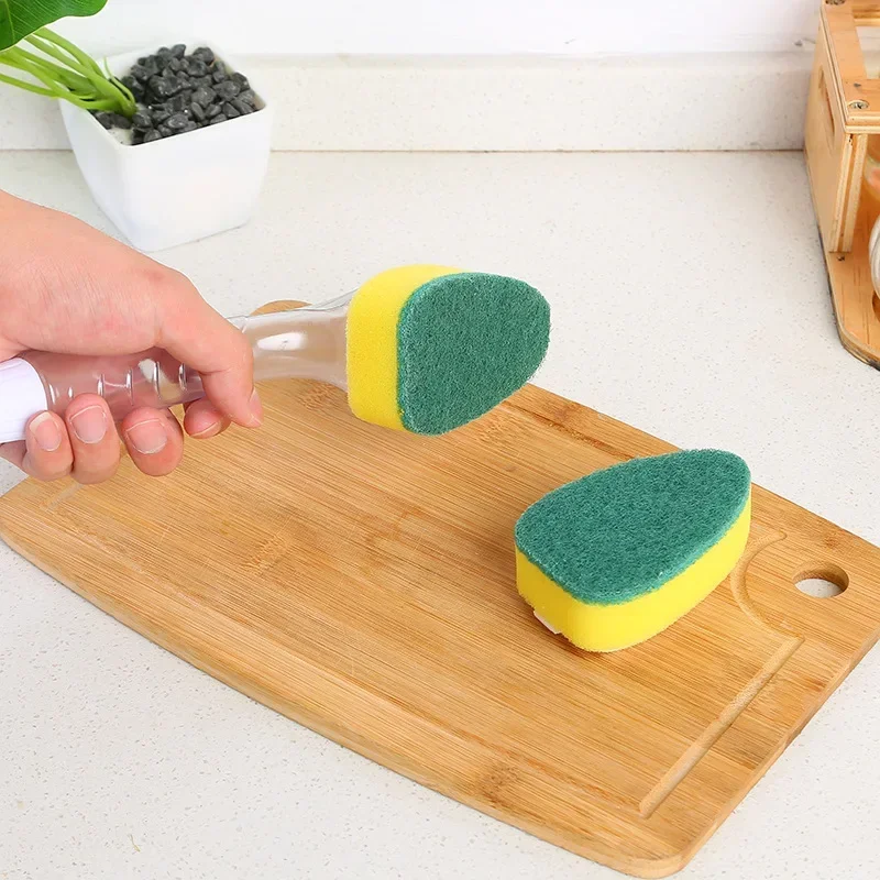 Juego de cepillos de limpieza para platos, esponja dispensadora de jabón, 1 Mango para lavar platos, 2 cabezales de repuesto, herramienta de