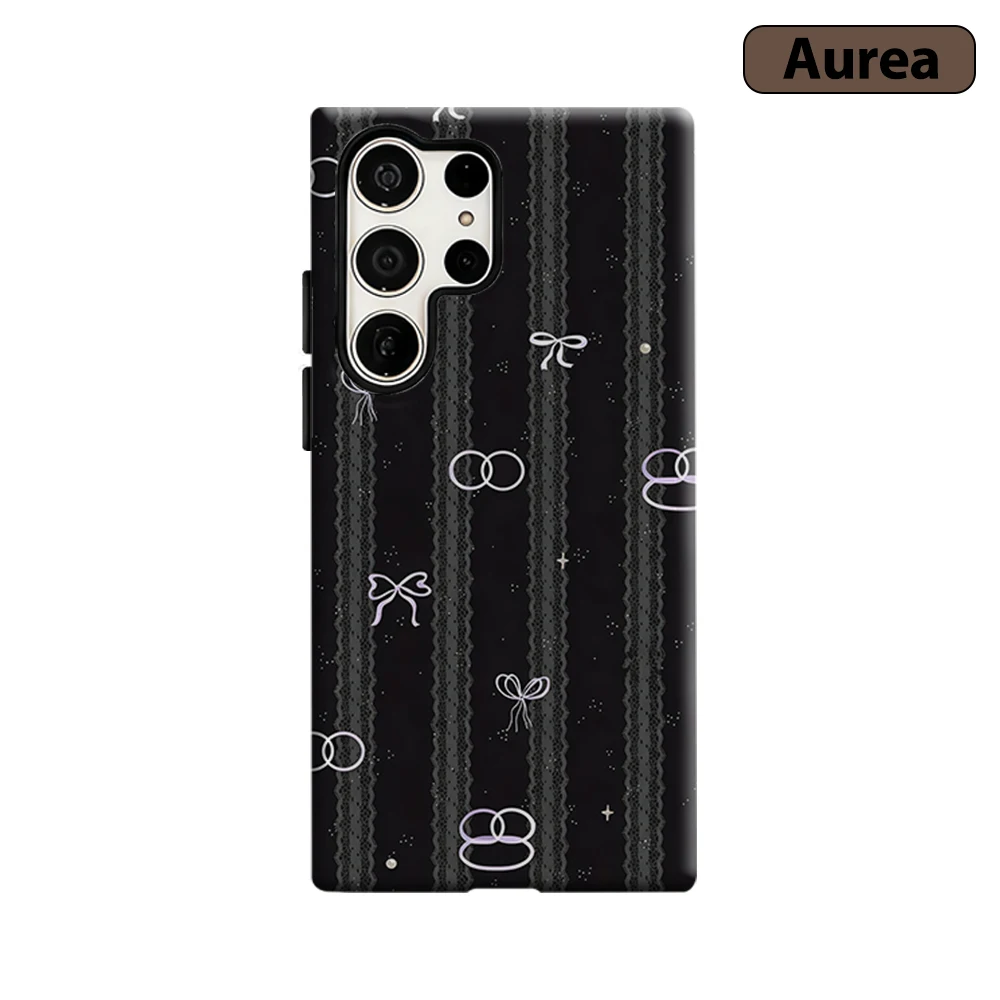 Black Lace Bow Ring Phone Case for Samsung Galaxy S26 S25 Ultra S24 S23 Ultra Plus Shockproof Double layer tough Back Cover