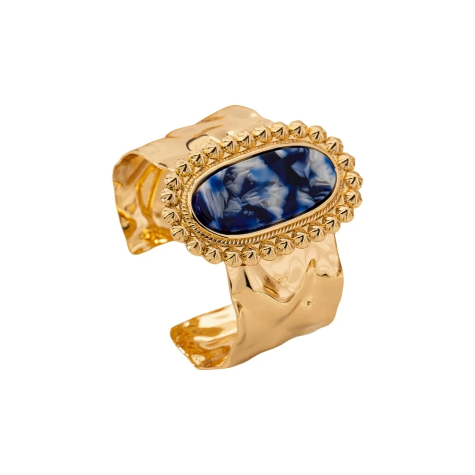 القطع الناقص الأزرق الراتنج الغريبة الهندسة غير النظامية الجلد الملمس نسخة واسعة سوار معدني للنساء فتاة العصرية الإسورة HUANZHI جديد