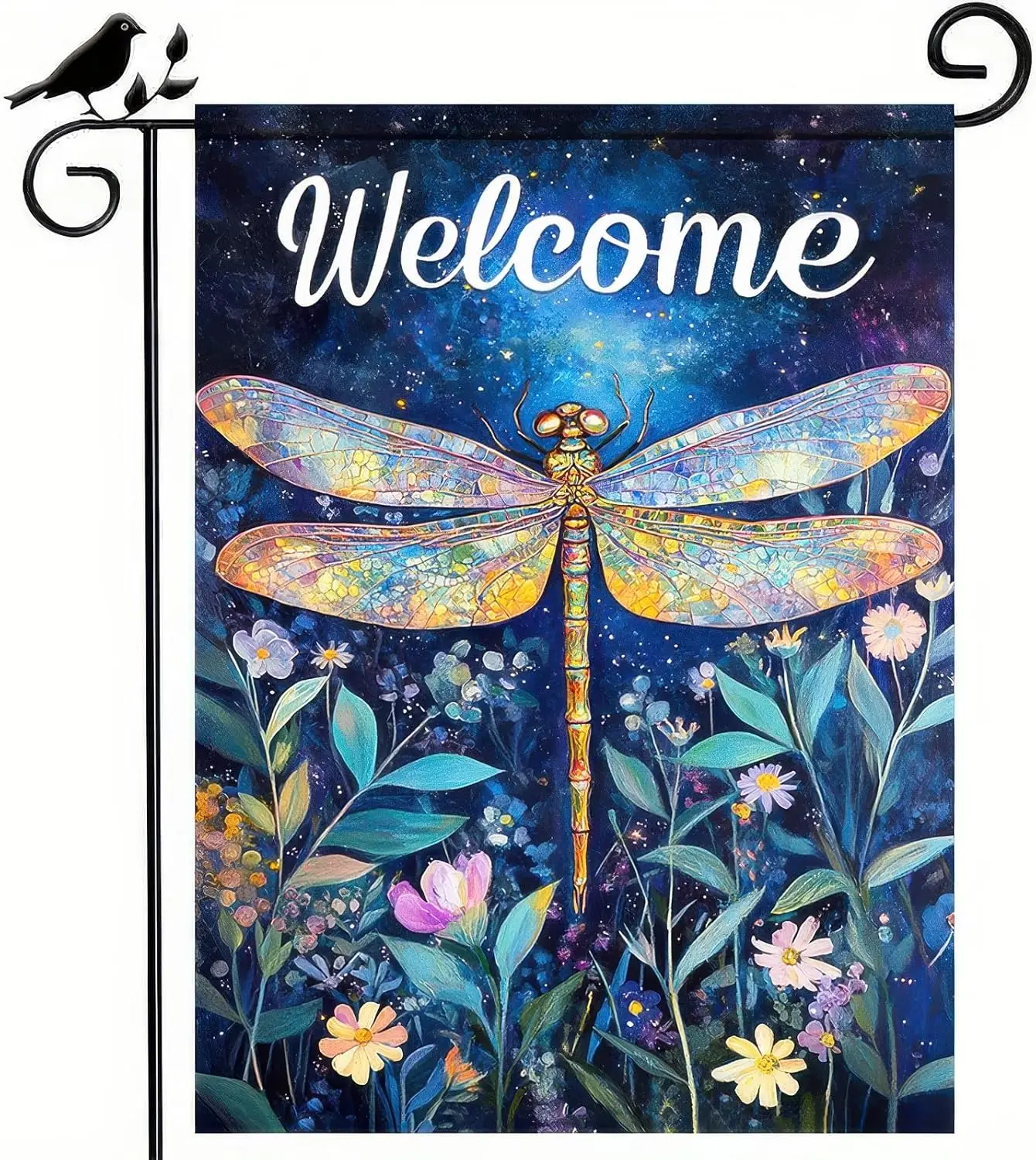 BlissYard Summer Spring Flower Garden Flag Dragonfly Floral Welcome Small Yard Flag Burlap Double Sided Vertical Seasonal Fa SSL