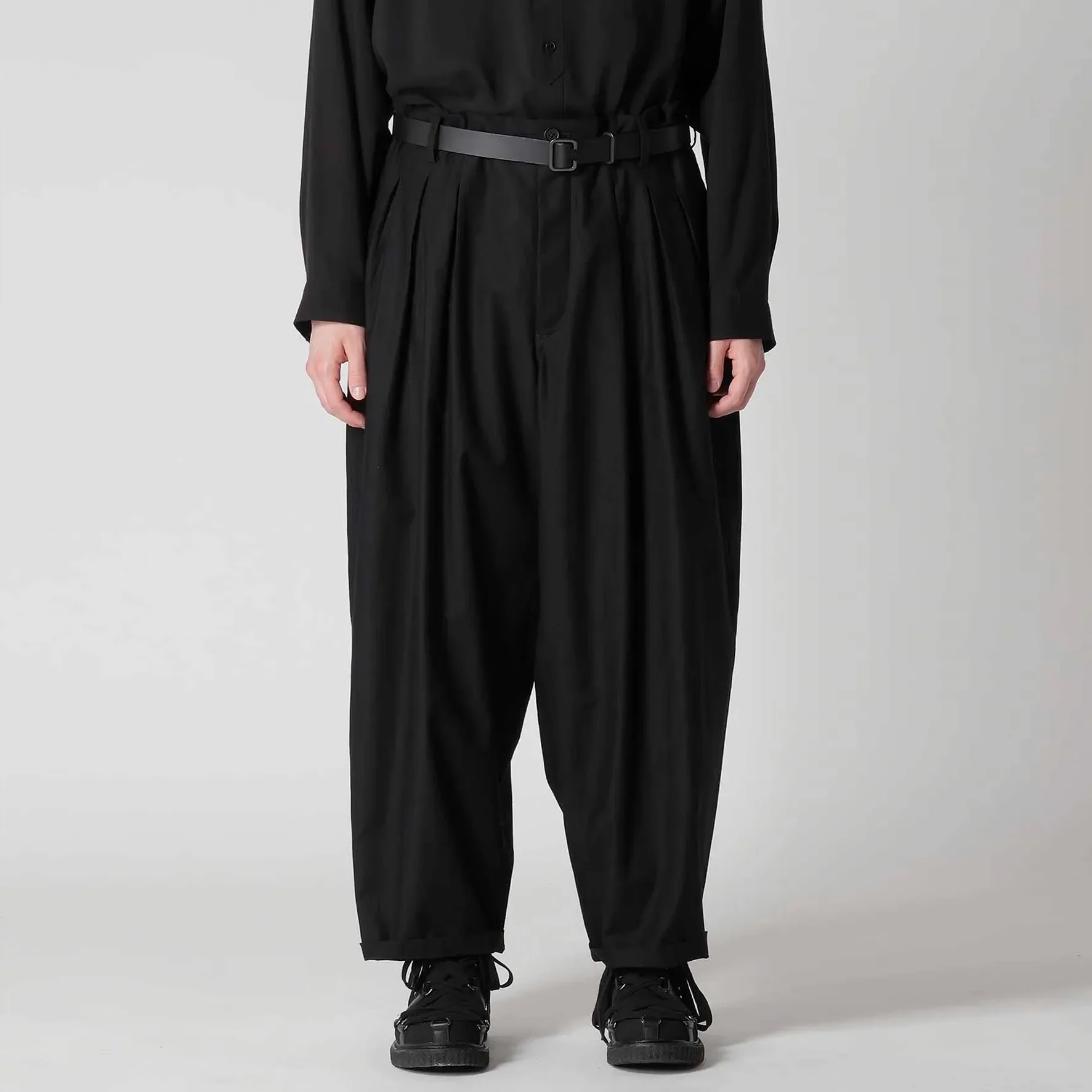 

YOJI OOAK Japanese original loose casual design pleated black pants straight leg casual pants men