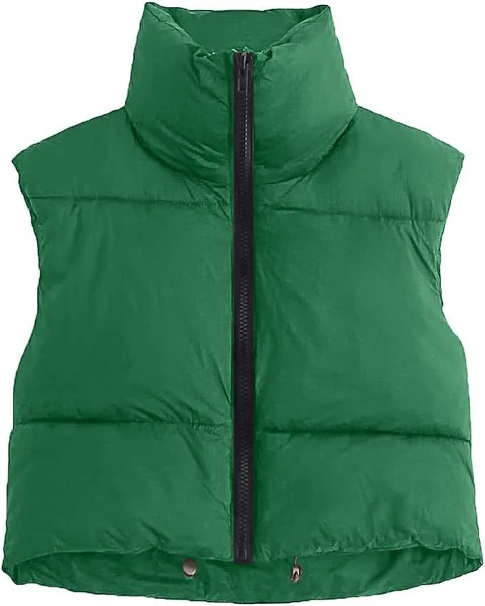 NONE Herbst und Winter Damen kurze Baumwolle Daunenweste kurze Stehkragen warme ärmellose Steppweste Outdoor-Reisejacke Tops 3
