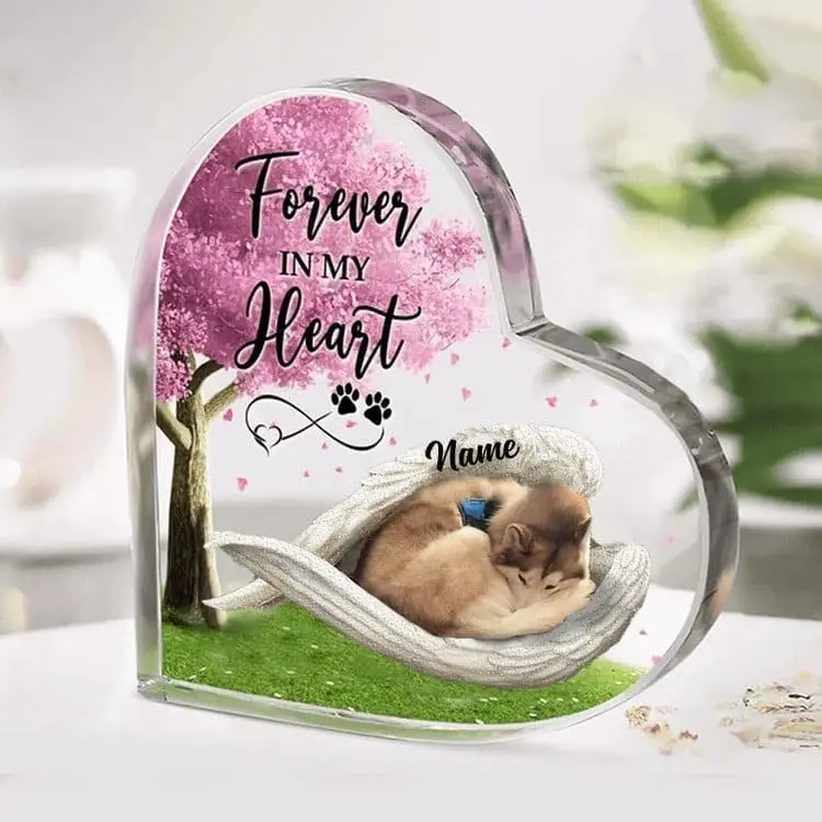 Personalized Husky Acrylic Heart Shaped Plaque, Pet Remembrance Keepsake Desk Heart Decor, Memorial Gifts for Loss of Dog