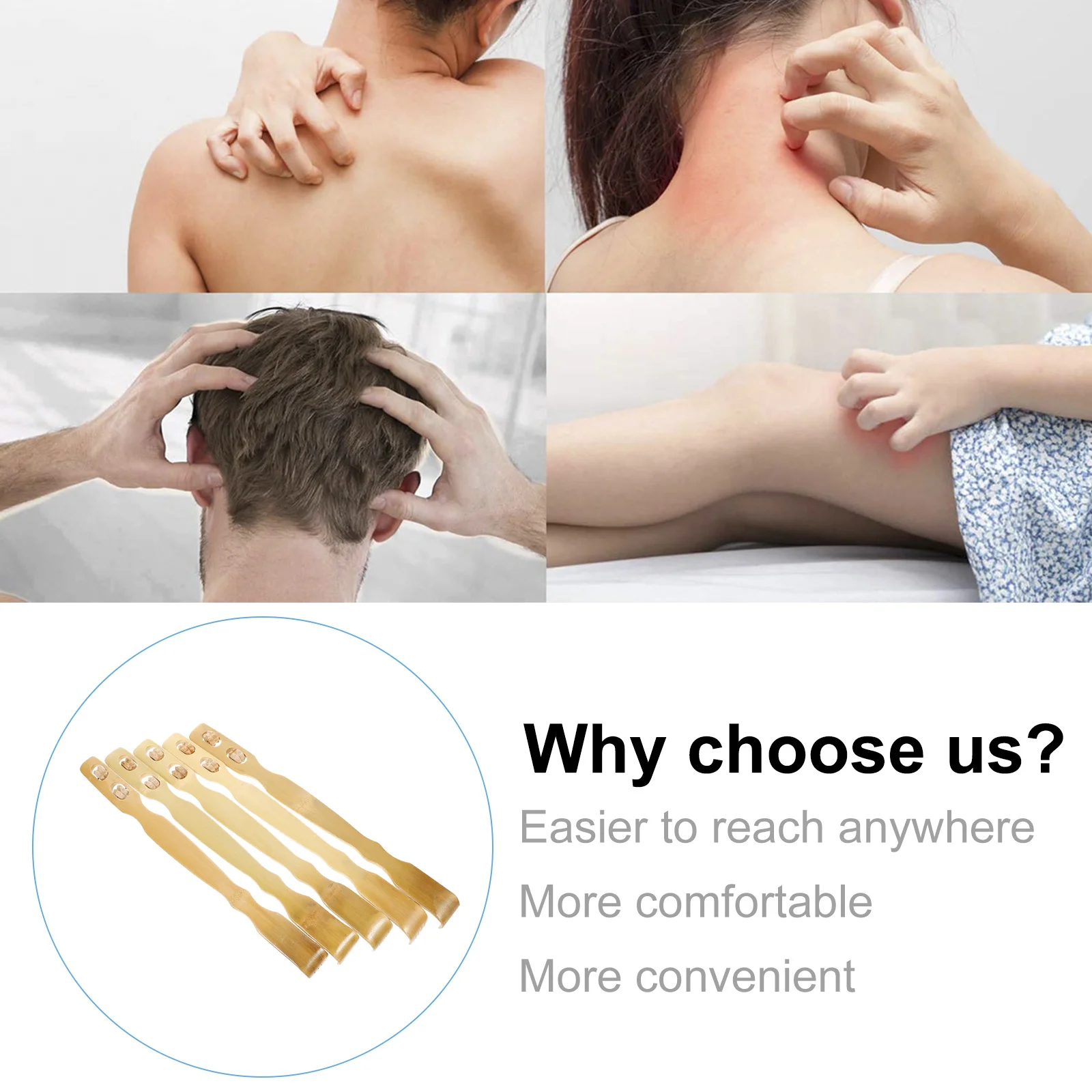 5Pcs Back Scratchers Bamboo Self-Massager Tools Ergonomic Handheld Scratchers Back Itch Relief Massager Scratch Claw Portable