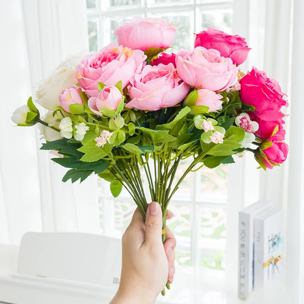 5 شوكات ربيعية ملونة من زهور الفاوانيا الاصطناعية - براعم الفاوانيا الصناعية الحريرية النابضة بالحياة لديكور المنزل وحفلات الزفاف والحفلات #1