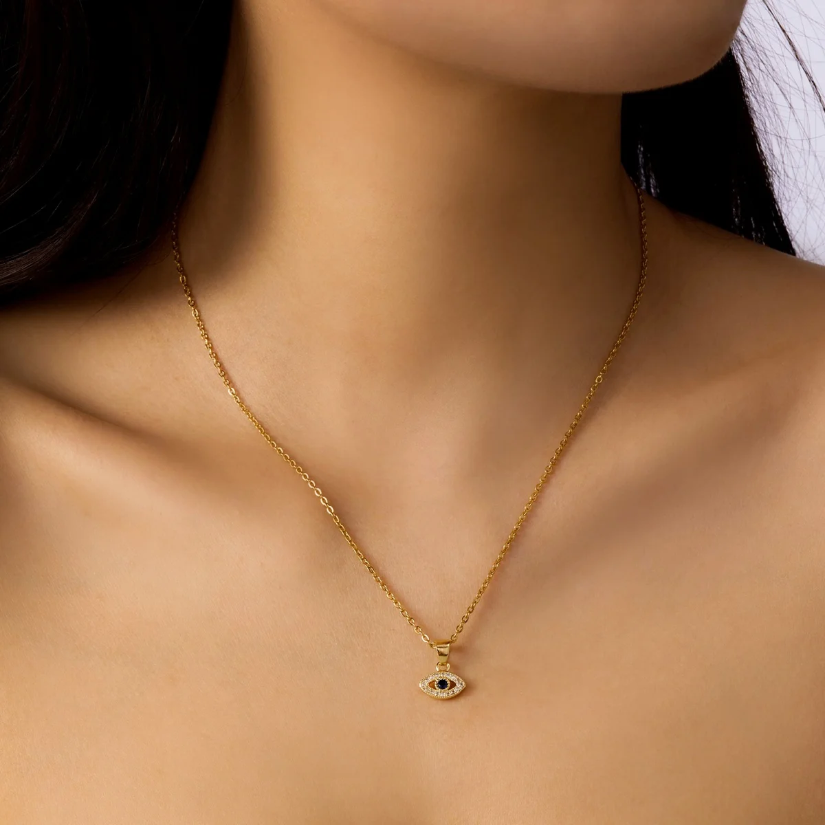 Türkisches blaues Auge-Anhänger-Halsband aus Edelstahl für Damen und Herren, minimalistischer Zirkon-Dämonenauge-Choker, glücksträchtiger, ästhetischer Schmuck – Detail 10