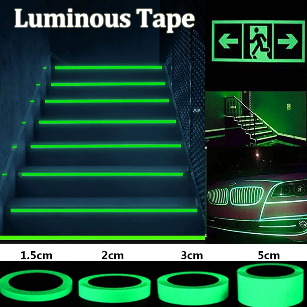 Luminous Tape Green Warning Ground Light Stair Reflective Fluorescent Tape Anti-Slip Sticker Bicycle Frame Warning Glow Stickers