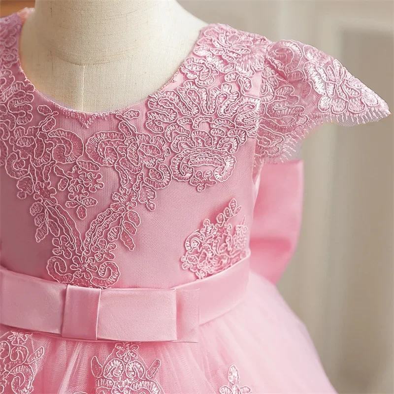 Embroidery Elegant Baby Princess Dresses for Girls Luxury Lace Vintage Dress Children Birthday Baptism Party Gown Baby Clothes