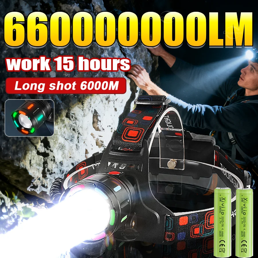 660000000LM USB Rechargeable Strong Light LED Headlamp Powerful LED Headlight Super Bright Head Flashlight For Camping Hunting