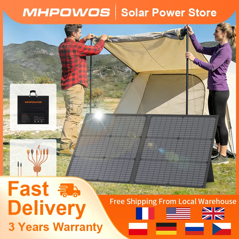 MHPOWOS Power Backup 110W Portable Solar Panel 20V Waterproof Foldable Solar Charger for Camping Fishing Outdoor RV Powerstation