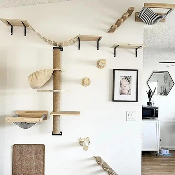 Wandmontage Kat Klimrek 50 Cm Kat Klimladder Hangmat Activiteit Sisal Kat Grab Post Kat Pedaal Indoor kattenhuis