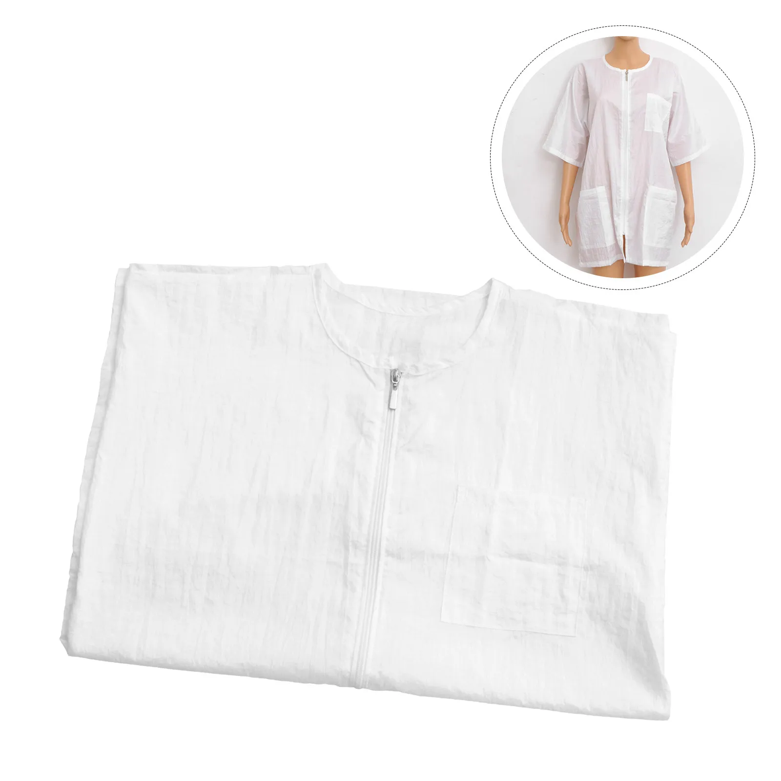 

Hairdresser Short Sleeve Work Uniform Waterproof Durable Apron Large Pocket Breathable Quick Dry Haircut Cape White