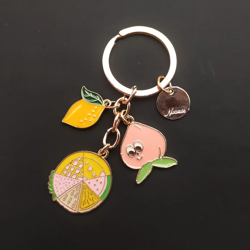 Cute enamel keychain, pineapple strawberry watermelon fruit keyring, fashionable car key decoration, party jewelry gift