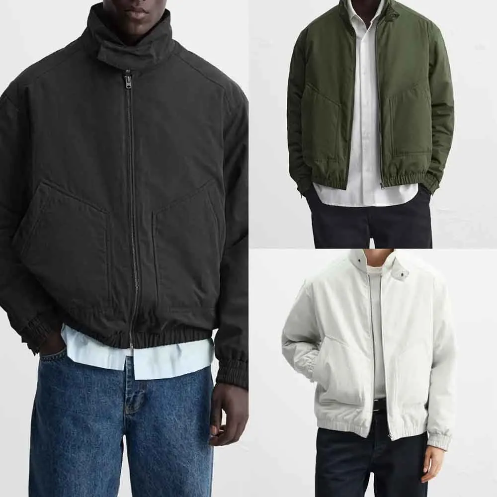 

Winter New Men's Solid Color Stand Collar Long Sleeve Jacket American Retro Fashion Trendy High Street Loose Casual Men's Top