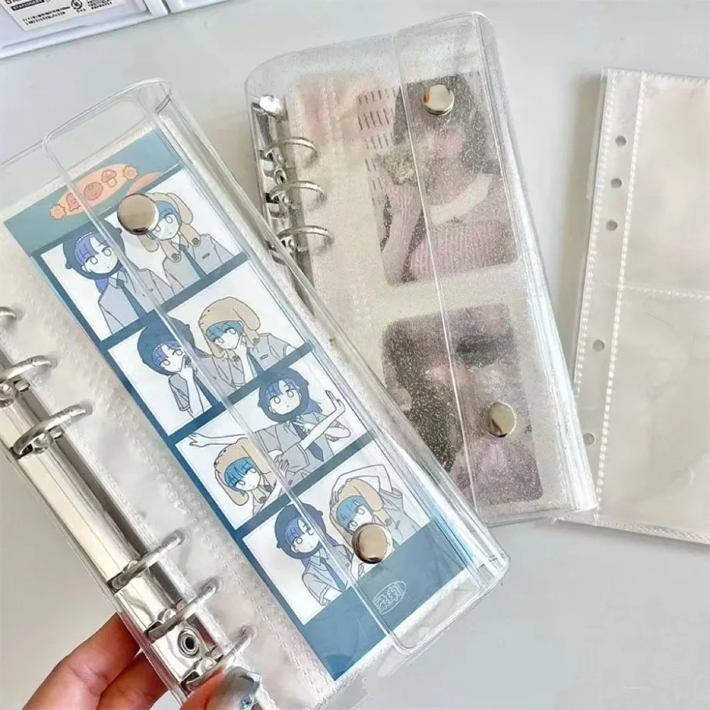 

A6 Loose Leaf Cover Half Laser Transparent 6-Hole Narrow PVC Notebook Cover Double Buckle Detachable Design Flip Cover