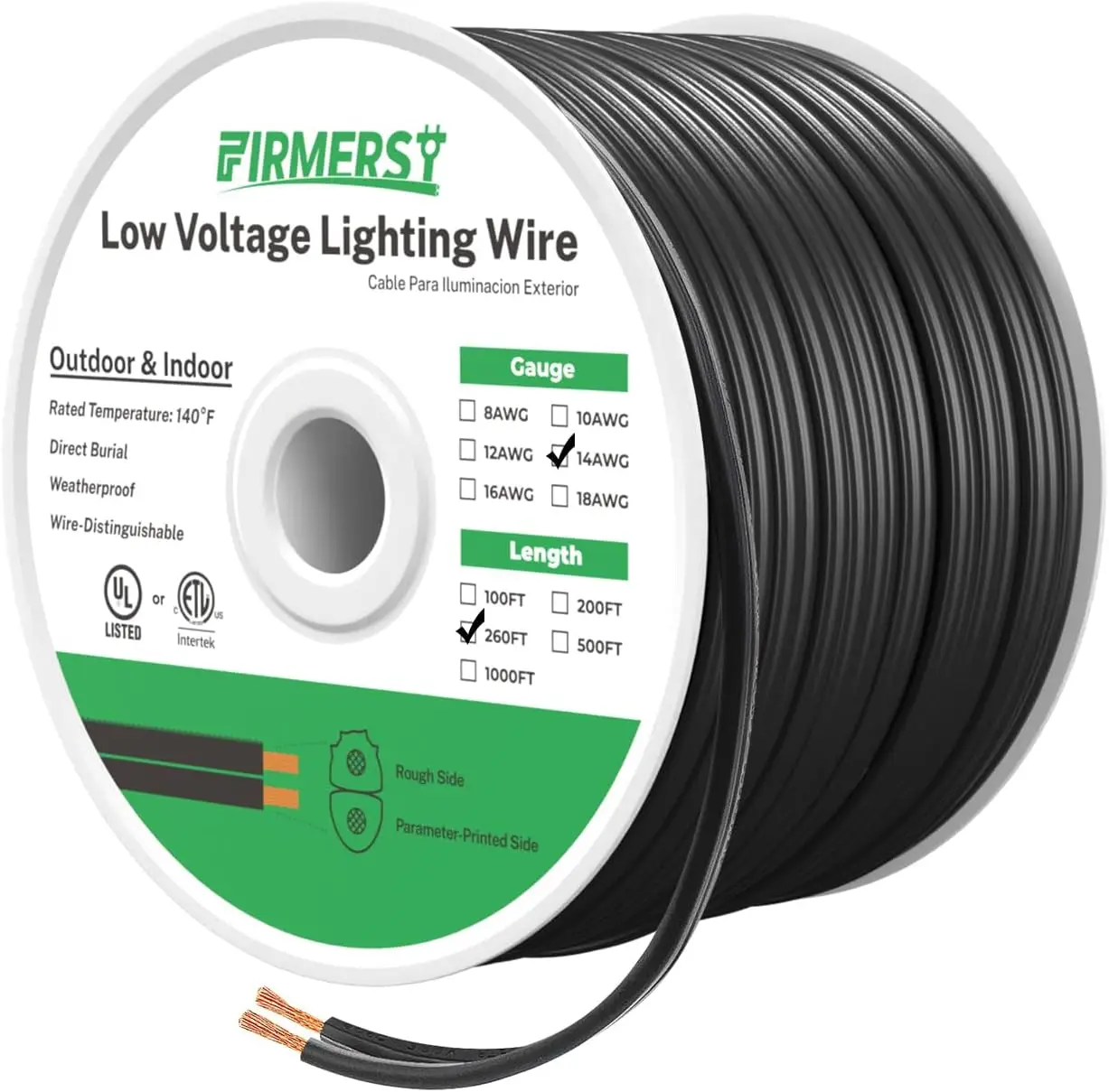 14/2 Low Voltage Landscape Wire Outdoor Lighting Cable 260 Feet