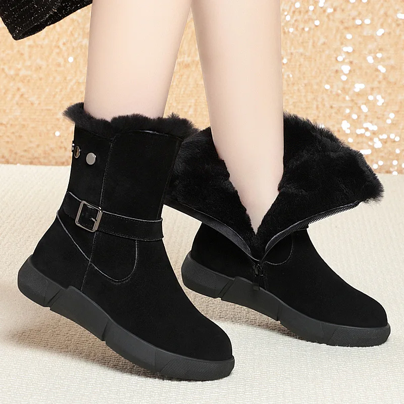 

Women Snow Boots Suede Genuine Leather 2025 New Non Slip Flat Women Winter Boots Wool Warm Women's Ankle Boots Handmade