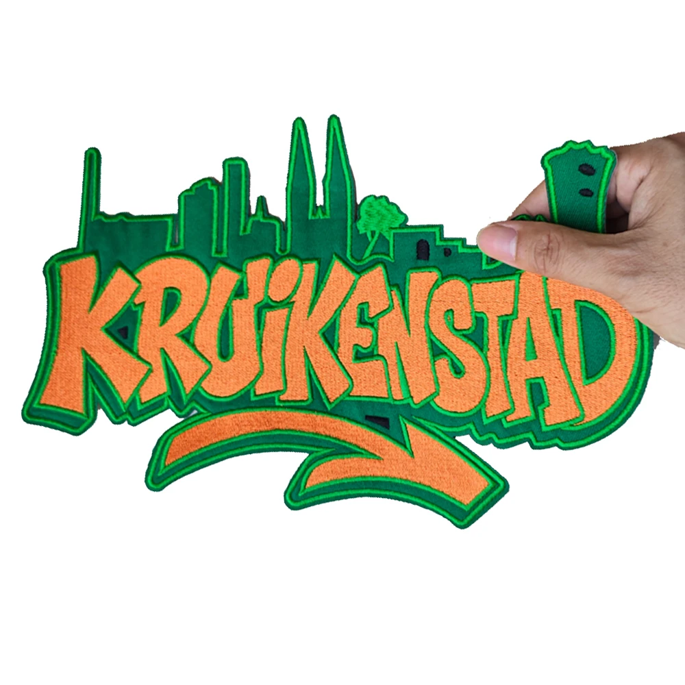 Carnaval Kruikenstad Emblem Green and Orange Patches for Clothing Iron on Embroidered Sew Applique Patch 013 Badge