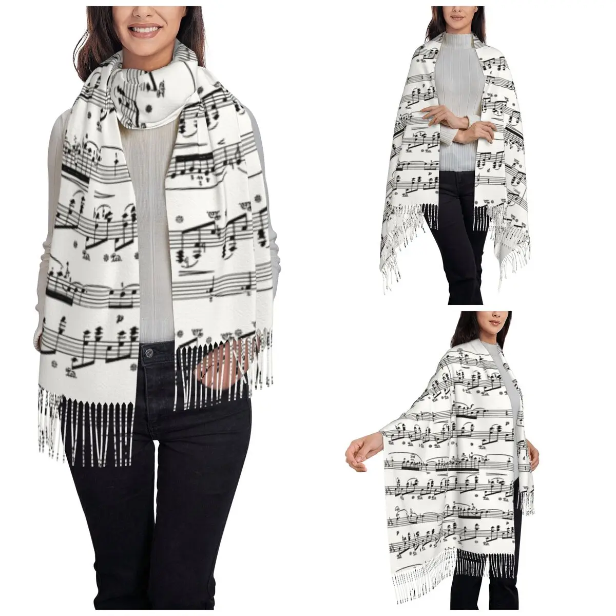 Nocturne By Chopin Piano Chopin Nocturne Shawl Wrap Women Warm Large Soft Scarf Neckerchief Tassel Scarves