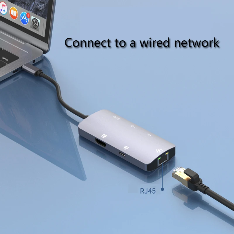 4K @ 30 Гц USB-C-концентратор Адаптер USB 3.0 Многофункциональная док-станция Разветвитель Конвертер Type-C в HDMI-совместимый адаптер Ethernet