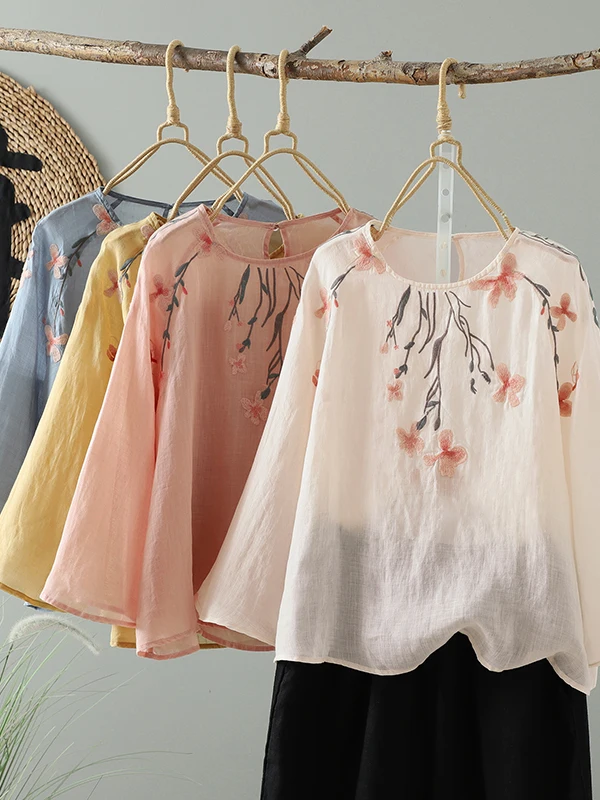 

Новая женская модная высококачественная летняя блузка из хлопка и льна с вышивкой, рукав 3/4