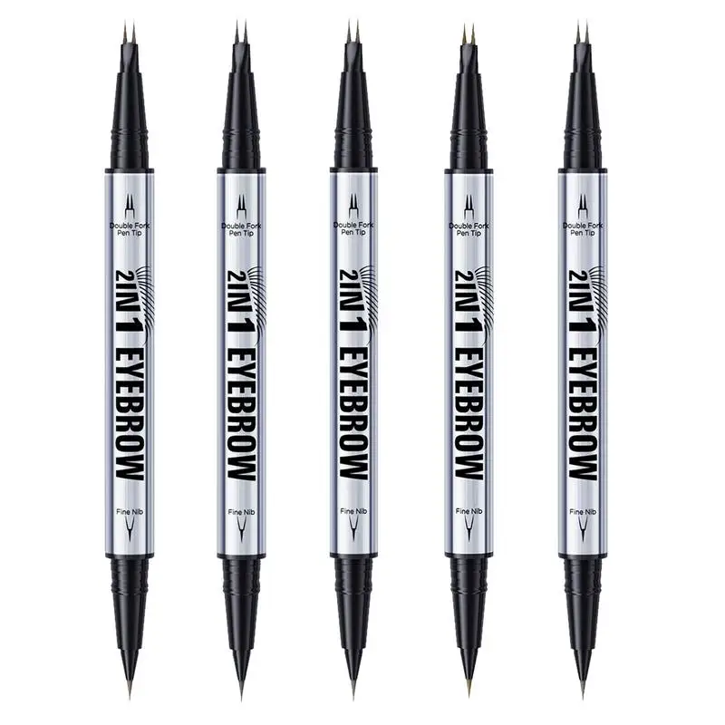 قلم حواجب مزدوج الأطراف مقاوم للماء والعرق قلم حواجب برية برأسين 2 في 1 قلم حواجب Microblade قلم حواجب