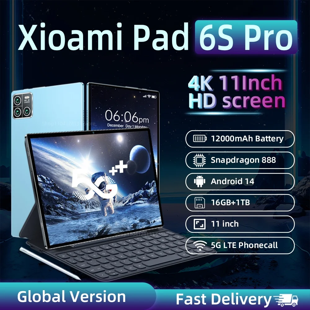 

2024 Global Version Original Pad 6S Pro Tablet 11inch HD 4K Android 14 Snapdragon 888 16GB+1T 12000mAh 5G Dual SIM Bluetooth Tab