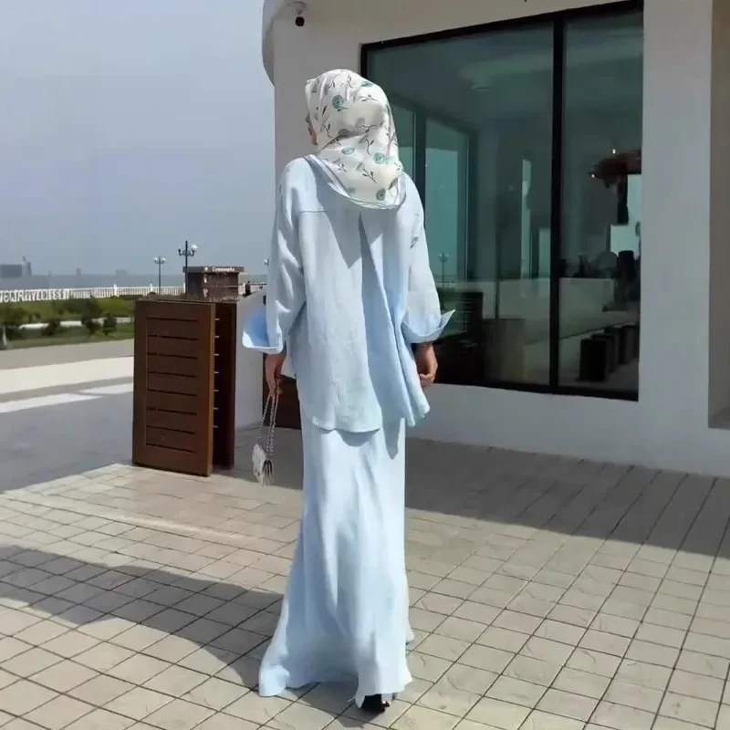 

2025 Solid Color Light Elegance Gentle Temperament Long Sleeve Top Long Skirt Comfort Suit Q9630