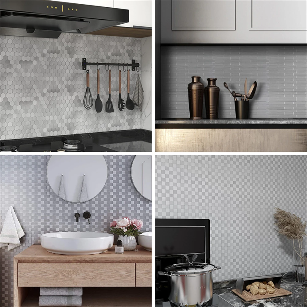 فسيفساء ذاتية اللصق معدن الألومنيوم والبلاستيك لوحة مقاومة للحريق مقاوم للماء المطبخ غرفة المعيشة مطعم حائط الخلفية بلاط #2