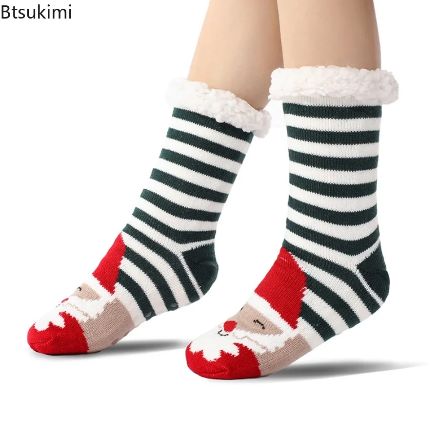

New 2025 Winter Warm Socks Women's Plush Soft Non Grip Floor Slippers Short Sock Female Fuzzy Fluffy Deer Elk Christmas Socks