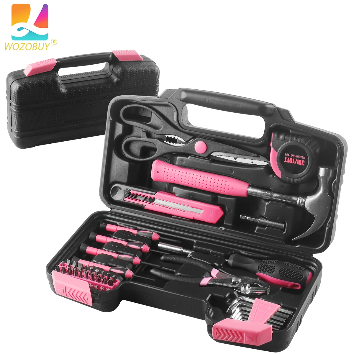 39Pcs Household Repair Tool Kit Multipurpose Pink Home Hand Tool Set with Storage Case Durable Hammer and Screwdriver Set