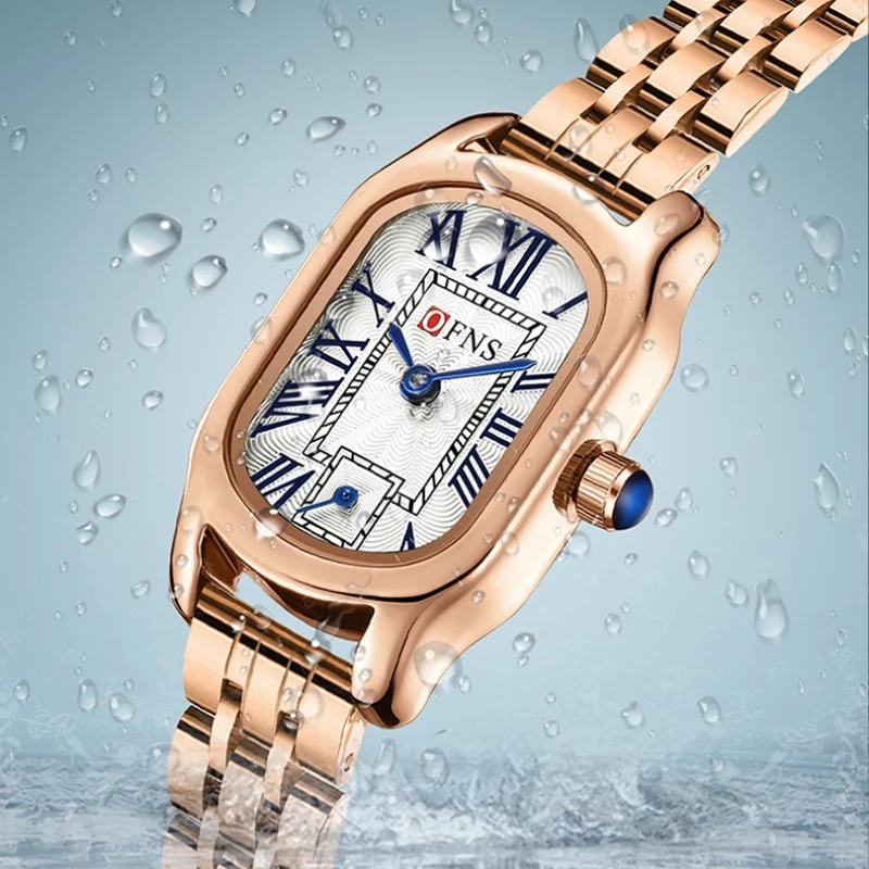 OFNS Hot Sale Quartz Watch Oval Dial Roman Scale Waterproof Ladies Premium Textured Quartz Watch