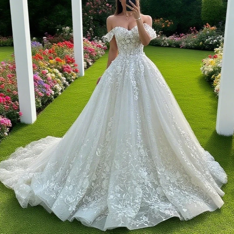 

A-line Lace Appliques Wedding Dresses Off Shoulder Sweetheart Wedding Gowns Backless Bride Gown Customized