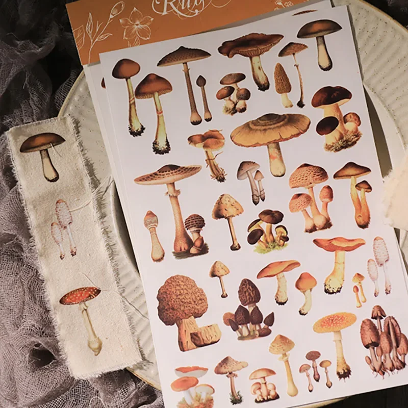 2 Sheet Mushroom RUB ON Transfers Stickers Collage Junk Journal Planner Vintage Craft Stickers DIY Album Scrapbooking Material