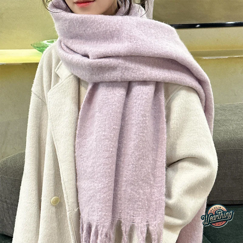 

Autumn And Winter New Solid Color Scarf Women's High-end Winter Warm Scarf Thickened Wool Knitted Thick Tassel Shawl