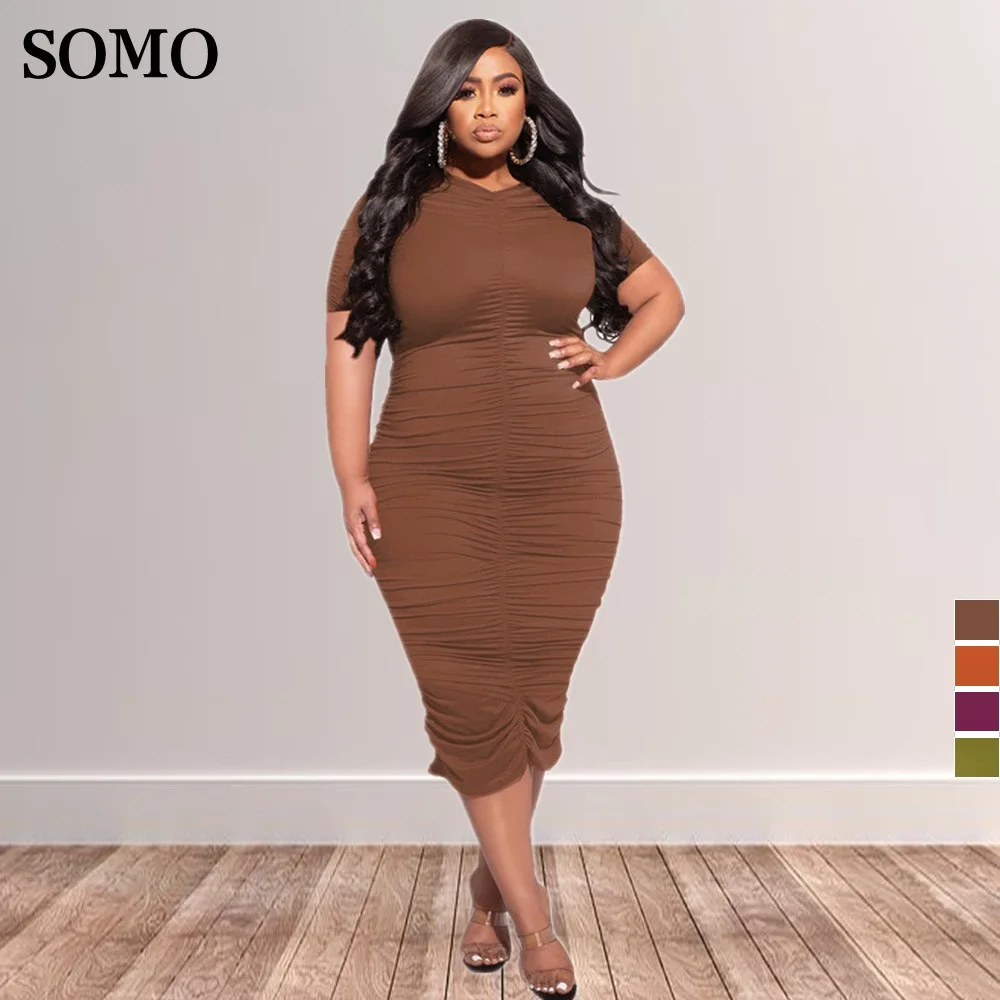 

SOMO Women's Clothing Plus Size Ladies' Casual Solid Color Tight Bodycon Large Size Female Long Dress Wholesale Dropshipping
