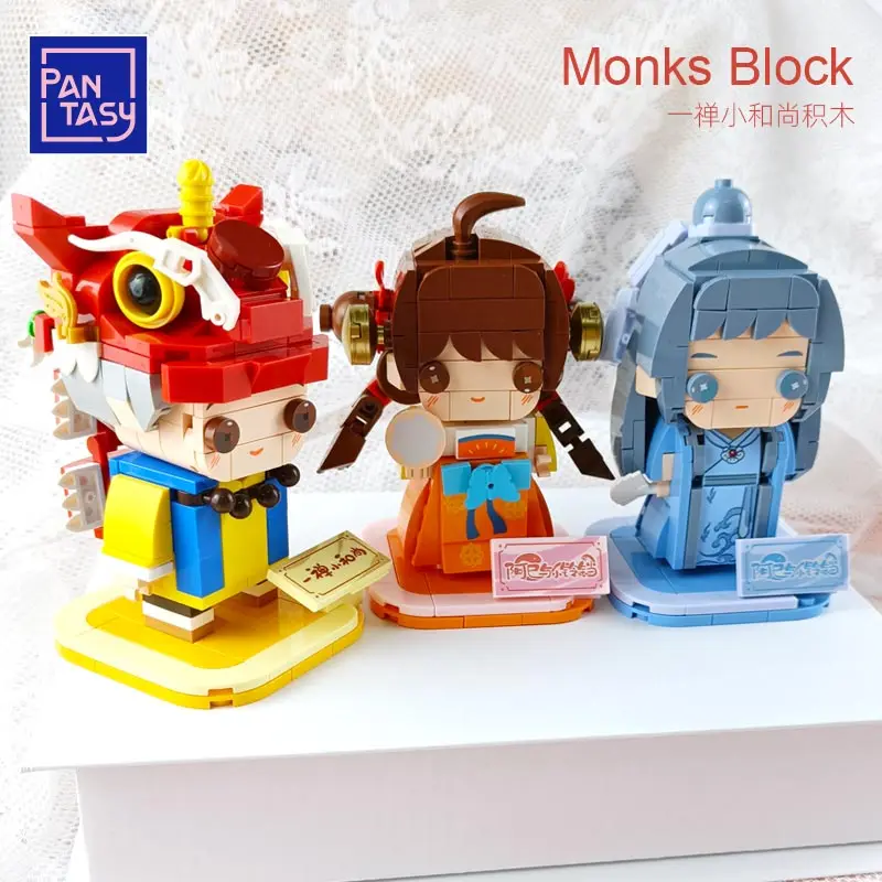 Pantasy a Zen little monk square head man building blocks children's educational assembly toys desktop decoration girl gift