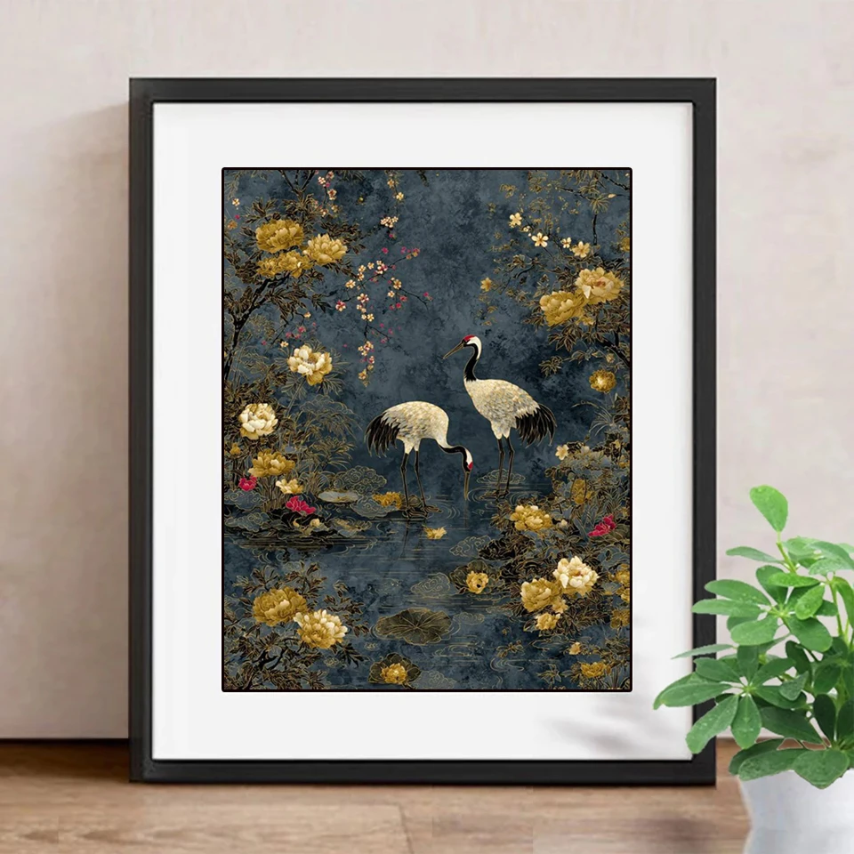 DIY Diamond Mosaic Golden Flower Diamond Painting New Arrival Red-crowned crane Animal Art Bird Embroidery Gifts Home Decoration