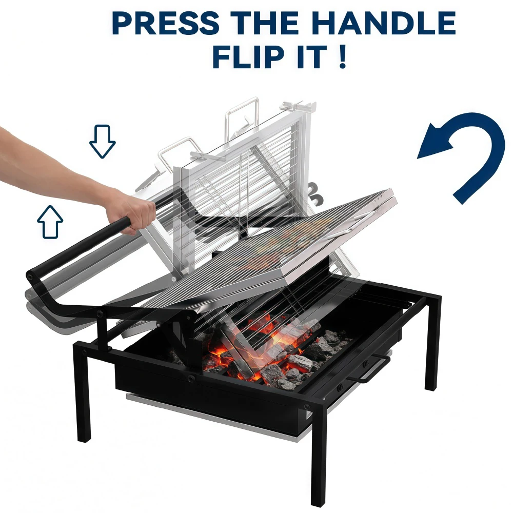 1Set Rotating Charcoal Grill Heavy-Duty Professional Flip Grill, Detachable Grill for 3-8 People Camping, Tailgating, Patio