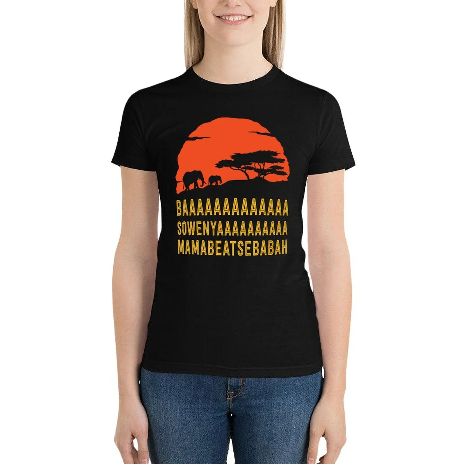 

BAAAAAAAAAAAAA SOWENYAAAAAAAAAA MAMABEATSEBABAH African Sunrise Elephants Shirt T-Shirt summer tops Women tops