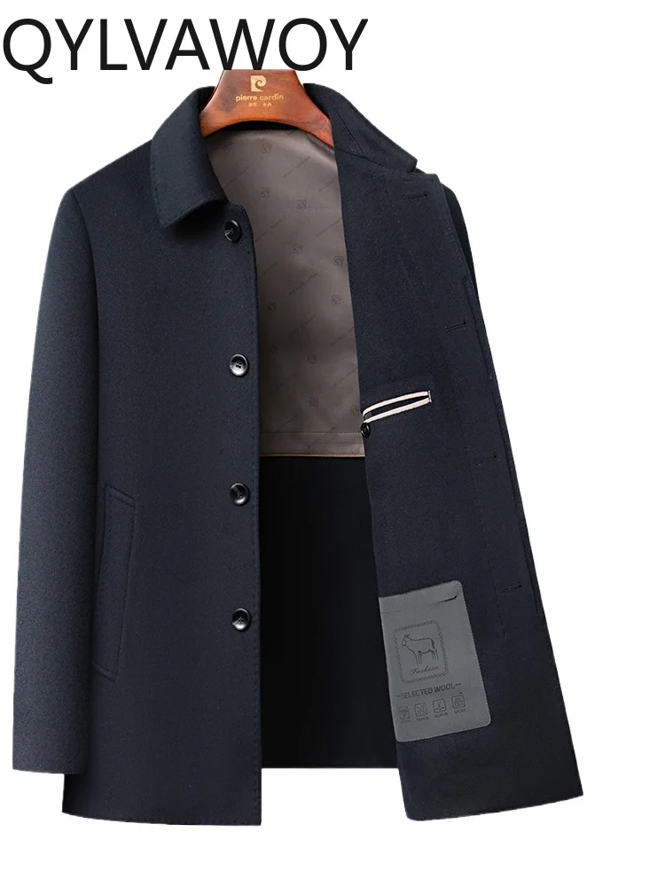 

QYLVAWOY 70% шерстяное пальто, мужское двустороннее шерстяное короткое стильное весенне-осеннее пальто, верхняя одежда с лацканами для папы, LJ2597