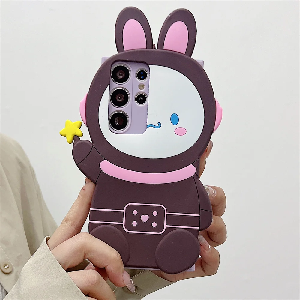 Kawaii Star Wand Astronaut Bunny Phone Case for 17 Pro Max 3D Cartoon Squishy Soft Silicone Protective Cover for iPhone 16 15 14