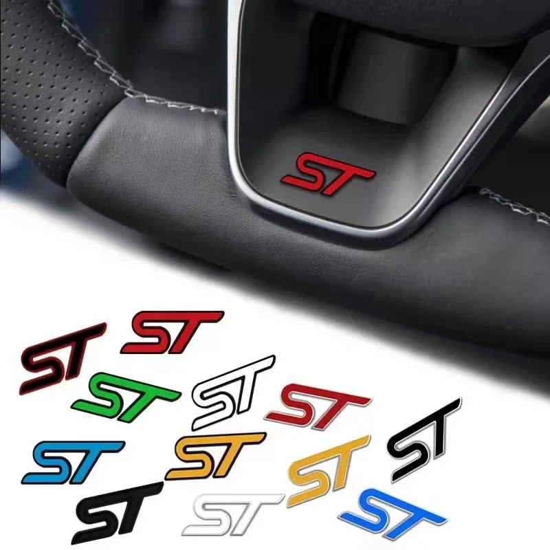 Fade-Resistant 3D Aluminum RS ST Logo Interior Steering Wheel Center Badge for Kuga Explorer Edge Bronco Puma Territor